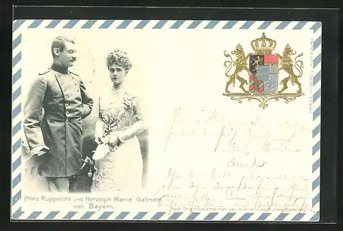 Präge-AK Prinz Rupprecht und Herzogin Marie Gebriele von Bayern, Wappen