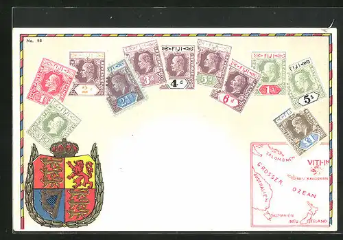 AK Briefmarken aus Fiji, Wappen