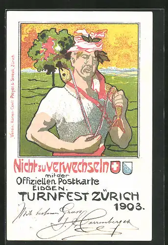 Künstler-AK Zürich, Eidgen. Turnfest 1903, Nicht zu Verwechseln mit der Offiziellen Postkarte