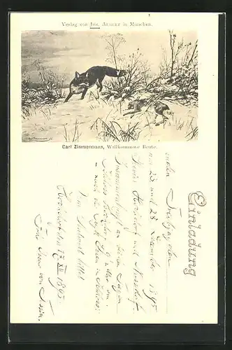 Vorläufer-Künstler-AK Jagdeinladung aus dem Jahr 1895, Fuch & Hase