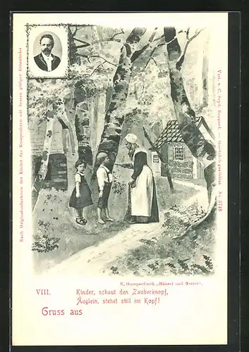 AK Hänsel und Gretel begegnen der Hexe, E. Humperdinck