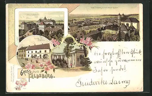 Lithographie Feldberg, Gasthof Alois Hagen, Schloss Lichtenstein, Ortsansicht