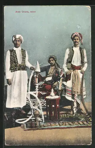 AK Arab Chiefs, Aden, Araber mit Wasserpfeife