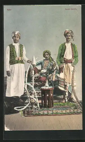 AK Arab Chiefs, Aden, Araber mit Wasserpfeife