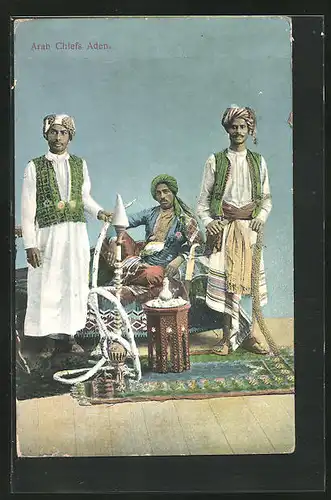 AK Arab Chiefs, Aden, Araber mit Wasserpfeife