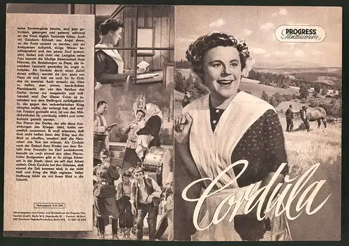 Filmprogramm PFI, Cordula, Paula Wessely, Attila Hörbiger, Regie: Gustav Ucicky