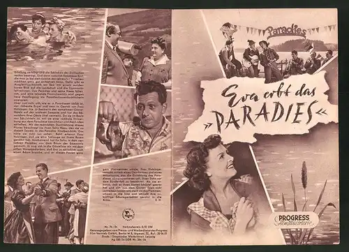 Filmprogramm PFI Nr. 74 /54, Eva erbt das Paradies, Maria Andergast, Annie Rosar, Regie: Franz Antel