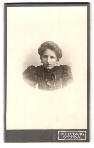 Fotografie Ad. Ludwig, Stendal, Portrait junge Dame im eleganten Kleid