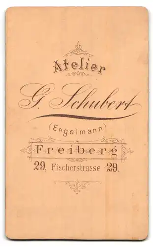 Fotografie G. Schubert, Freiberg, Fischerstrasse 29, Portrait ältere Dame mit Ohrringen und Kragenbrosche
