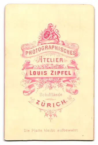 Fotografie Louis Zipfel, Zürich, Schifflände, Brustportrait bürgerliche Dame in modischer Kleidung