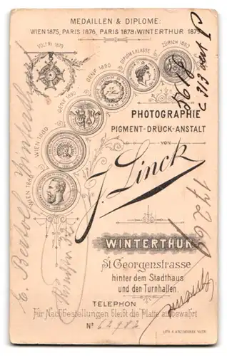 Fotografie J. Linck, Winterthur, St. Georgenstrasse, Portrait modisch gekleideter Herr mit Vollbart