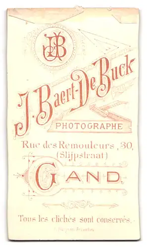 Fotografie F. Baert-De Buck, Gand, Rue des Remouleurs 30, gestandener Herr mit seiner Pfeife