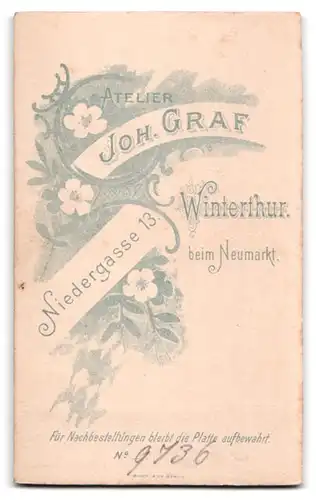 Fotografie Joh. Graf, Winterthur, Niedergasse 13, Portrait junger Herr im Anzug mit Fliege