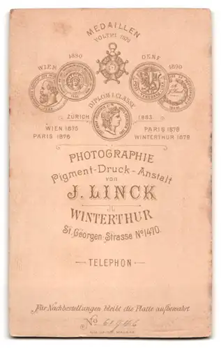 Fotografie J. Linck, Winterthur, St. Georgenstrasse, junge Dame im Tailierten Kleid mit Brosche