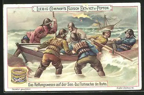 Sammelbild Liebig, Liebig Company`s Fleisch-Extract u.- Pepton, Das Rettungswesen auf der See, Das Flottmachen des Boote