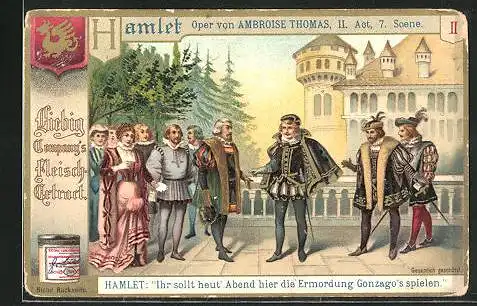 Sammelbild Liebig, Liebig Company`s Fleisch-Extract, Hamlet, Oper von Ambroise Thomas, II. Act, 7. Scene