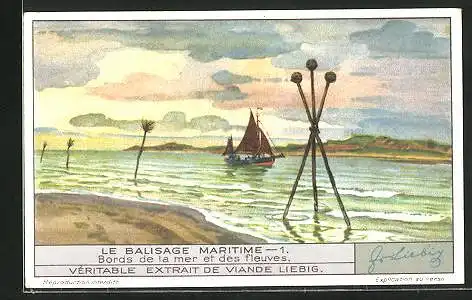 Sammelbild Liebig, Le Balisage Maritime, Bords de la mer et des fleuves