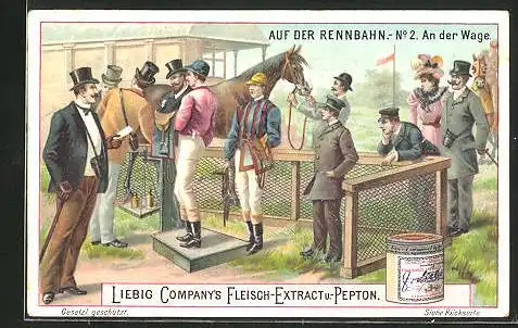 Sammelbild Liebig, Liebig Company`s Fleisch-Extract u.- Pepton, Auf der Rennbahn, An der Wage