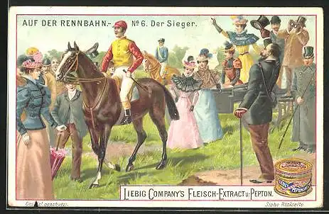 Sammelbild Liebig, Liebig Company`s Fleisch-Extract u.- Pepton, Auf der Rennbahn, Der Sieger