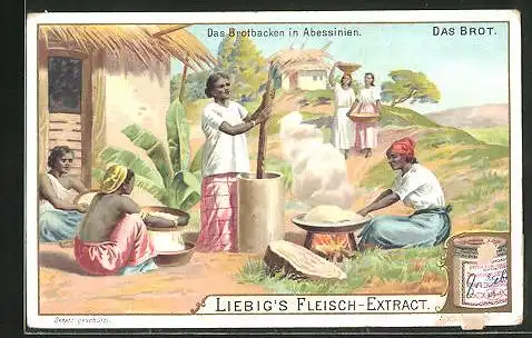 Sammelbild Liebig, Das Brot, Das Brotbacken in Abessinien