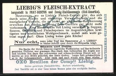 Sammelbild Liebig, Simson und Delila, Oper von Saint Saens, Simson: Wann willst du enden, Herr, mein bittres Leiden?