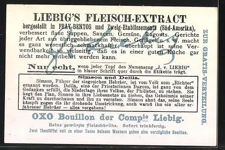 Sammelbild Liebig, Simson und Delila, Oper von Saint Saens, Delila: Gegrüsst sei mir, du stolzer Krieger ...