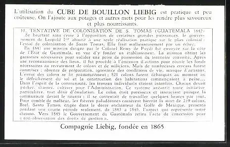 Sammelbild Liebig, Tentatives D`Expansion Coloniale Belge, La tentatives de colonisation de Santo Tomas de Guatémala