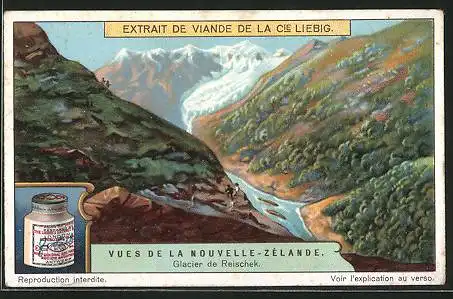 Sammelbild Liebig, Vues de la Nouvelle-Zélande, Glacier de Reischek