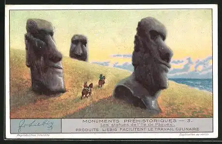 Sammelbild Liebig, Monuments Préhistoriques, Les statues de L`île de Pâques