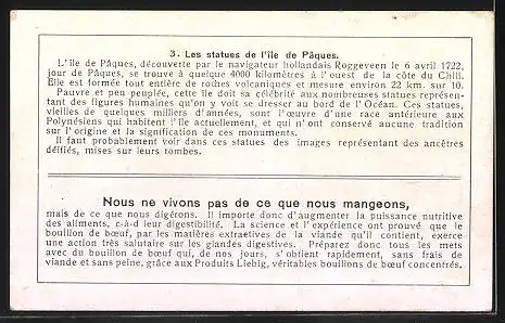 Sammelbild Liebig, Monuments Préhistoriques, Les statues de L`île de Pâques