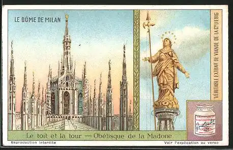 Sammelbild Liebig, Le Dôme de Milan, Le toit et la tour, Obélisque de la Madone