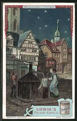 Sammelbild Liebig, Brunnen-Arten, Brunnen bei Nacht