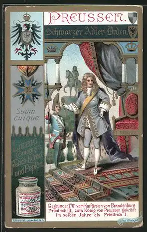 Sammelbild Liebig, Preussen, Schwarzer Adler-Orden, Gegründet 1701 von Friedrich III.