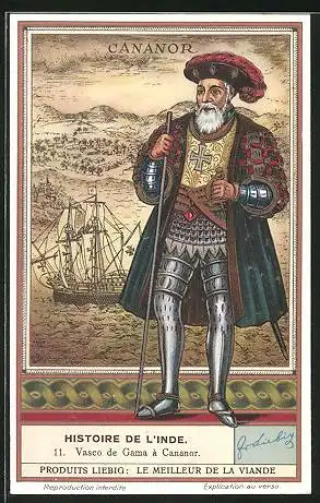 Sammelbild Liebig, Cananor, Histoire de l`Inde, Vasco de Gama à Cananor