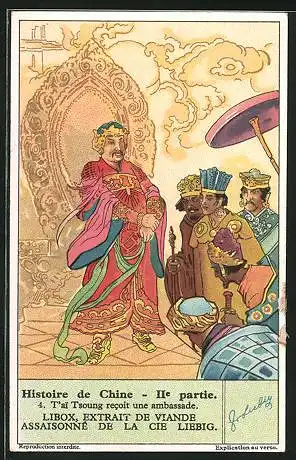 Sammelbild Liebig, Histoire de Chine, IIe partie, T`ai Tsoung recoit une ambassade