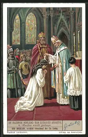 Sammelbild Liebig, De razende Roeland van Ludovico Ariosto, Marfisa wordt gedoopt