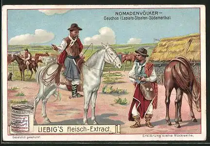 Sammelbild Liebig, Nomadenvölker, Gauchos, Laplata-Staaten-Südamerika