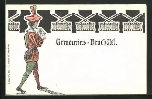 AK Neuchatel, Musiker der Armourins mit Flöte, studentische Szene