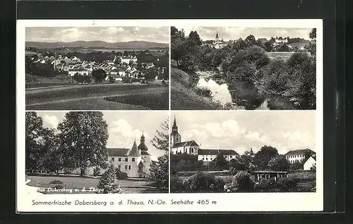 AK Dobersberg a. d. Thaya, Schloss Dobesberg, Flusspartie der Thaya, Ortsansicht