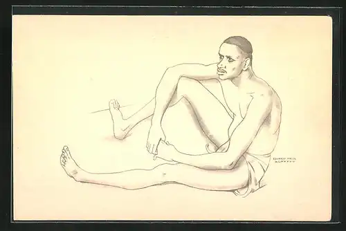 Künstler-AK sign. Eduardo Malta: Paris, Exposition internationale 1937, Guinée, Chadi Danseur Bijagoz