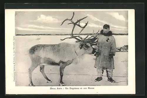 AK Deux Amis: Un Esquimau et son Renne, Eskimo mit einem Rentier