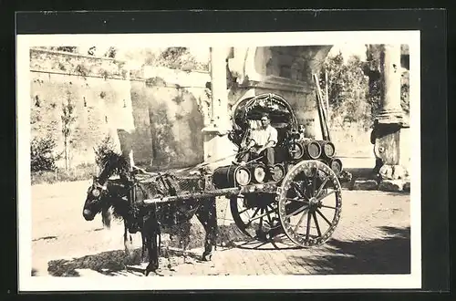AK Roma, Carro da Vino, Italiener mit Eselsgepann