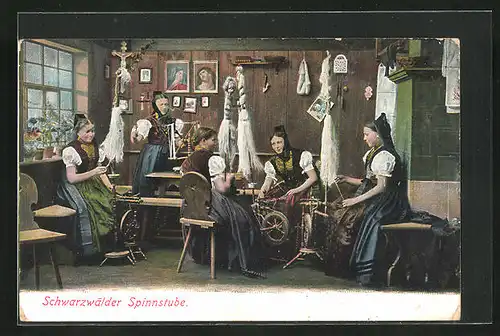 AK Schwarzwälder Spinnstube, Frauen in Tracht