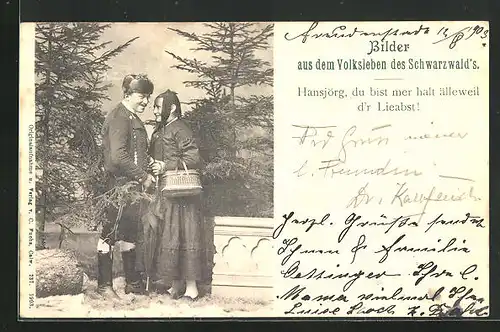 AK Bilder aus dem Volksleben des Schwarzwalds, verliebte Frau und Mann in Tracht