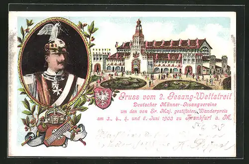 Künstler-AK Frankfurt a. M., 2. Gesang-Wettstreit Deutscher Männer-Gesangvereine 1903, Festhalle
