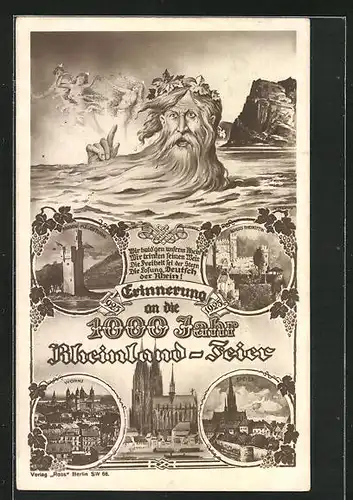 Künstler-AK Speyer, Erinnerung an die 1000 Jahr Rheinland-Feier 1925, Bingen Mäuseturm