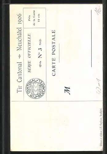 Künstler-AK Neuchâtel, Tir Cantonal Schützenfest 1906, Preisgelder in Höhe von 180000 Franken