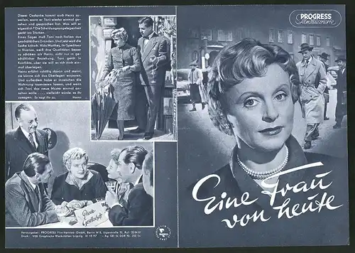 Filmprogramm PFI, Eine Frau von heute, Luise Ullrich, Curd Jürgens, Regie: Paul Verhoeven