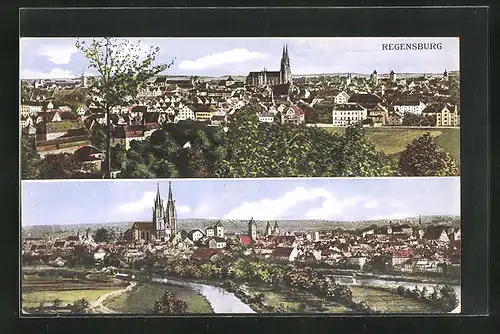 AK Regensburg, zwei verschiedene Ortsansichten