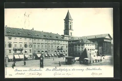 AK Karlsruhe, Marktplatz und evangelische Kirche